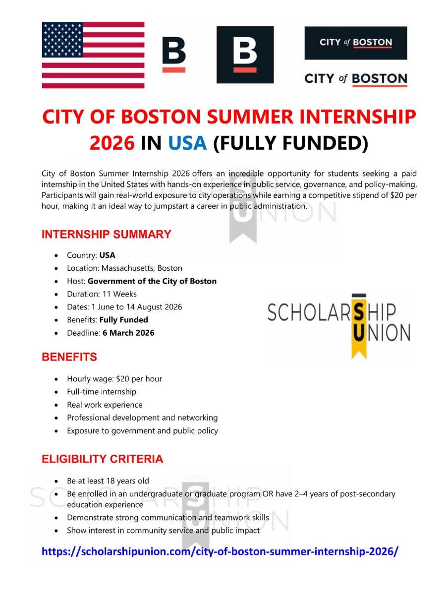 City of Boston Summer Internship 2026 In USA