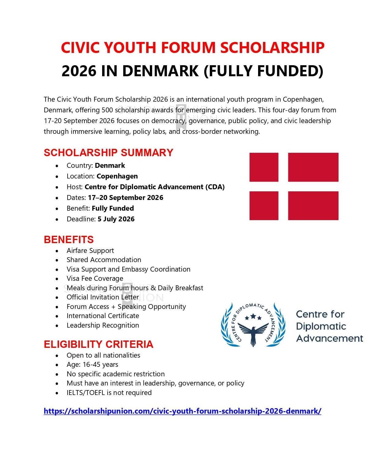 Civic Youth Forum Scholarship 2026 in Denmark