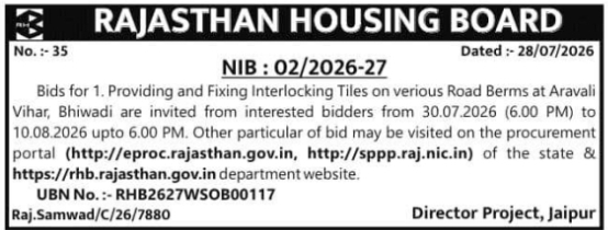Civil Infrastructure NIB by Rajasthan Housing Board