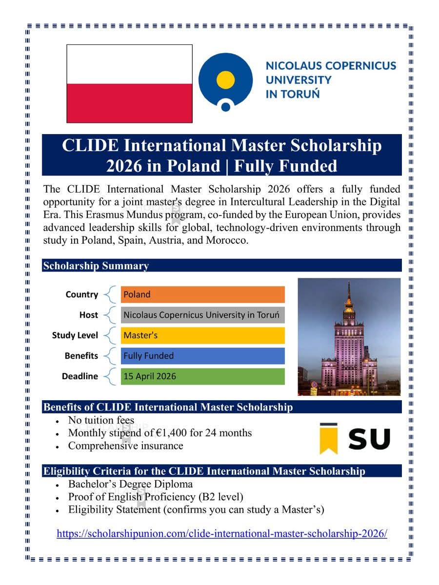 CLIDE International Master Scholarship 2026 in Poland