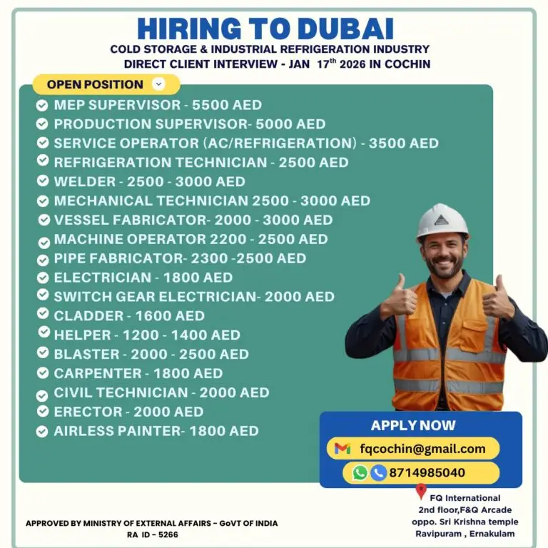 COLD STORAGE & INDUSTRIAL REFRIGERATION - JOBS IN DUBAI