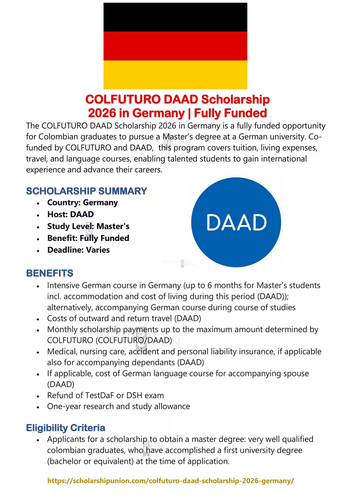COLFUTURO DAAD Scholarship 2026 in Germany