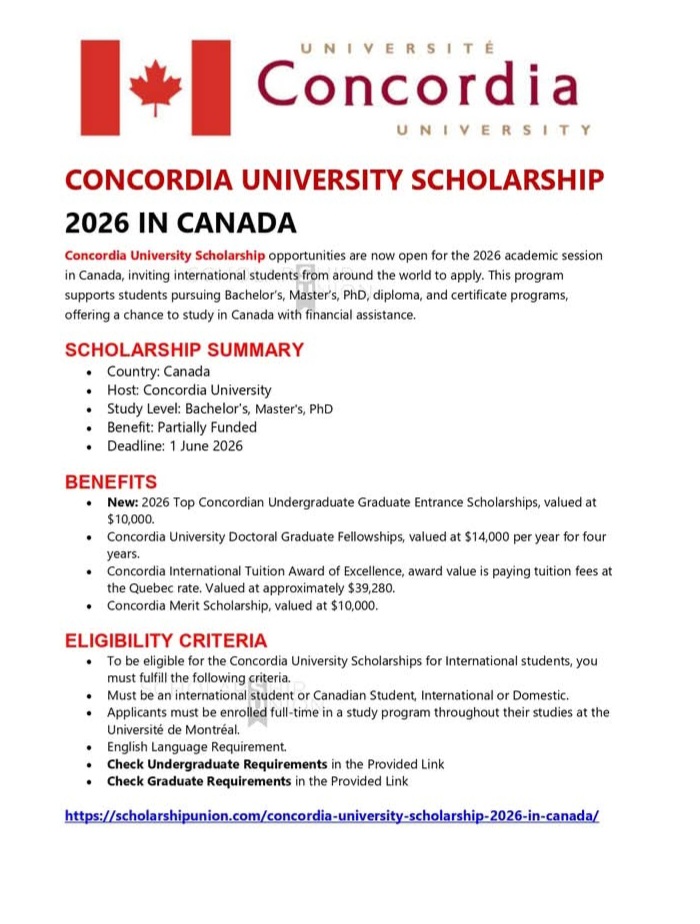 Concordia University Scholarship 2026 in Canada