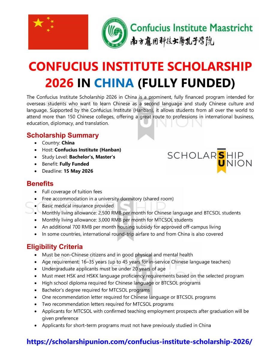 Confucius Institute Scholarship 2026 in China