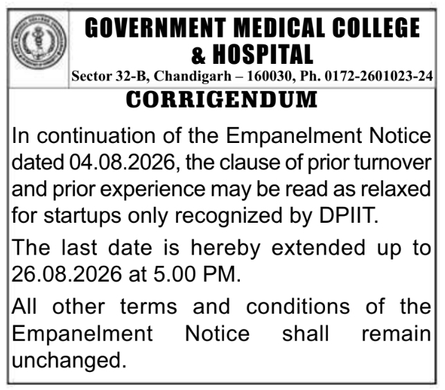 Corrigendum for Startup Vendor Criteria Relaxation by GMCH Chandigarh