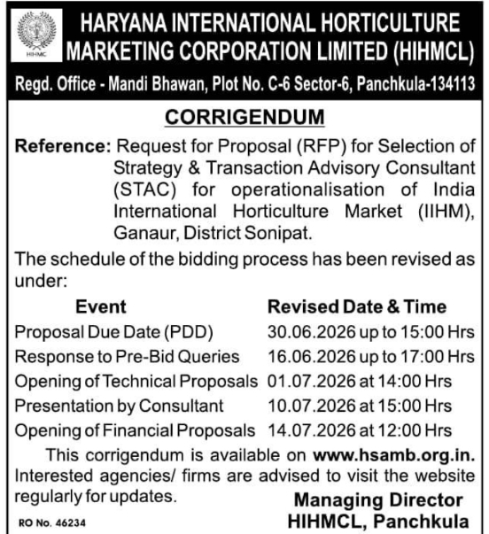 Corrigendum: HIHMCL Strategy & Transaction Consultant
