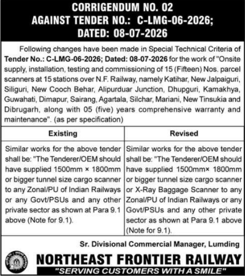 Corrigendum No. 02: Special Technical Criteria Amendment for Parcel Scanners