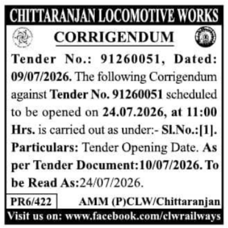 Corrigendum Notice: CLW Locomotive Works Tender Extension