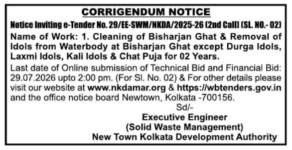 Corrigendum Notice: NKDA Bisharjan Ghat Cleaning e-Tender