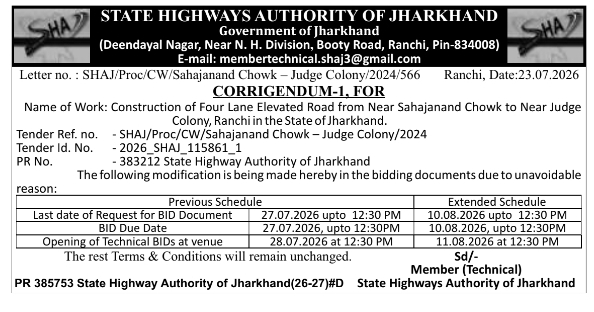 Corrigendum Notice: SHAJ Elevated Road Project Deadline Extension