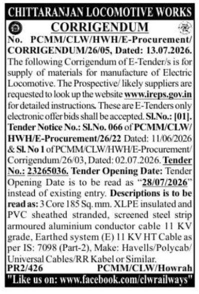 Corrigendum Notice: Technical Material Specifications Amendment