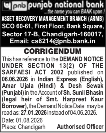 Corrigendum to Legal Demand Notice (Punjab National Bank)