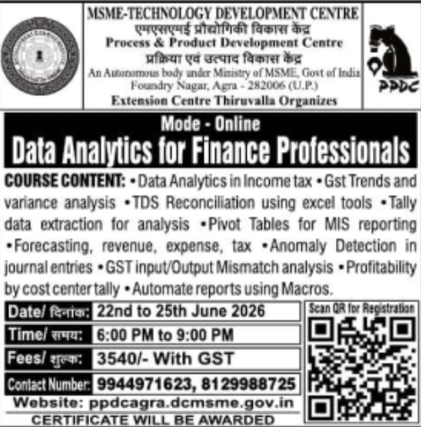 Course Notice: Data Analytics for Finance Professionals by MSME-PPDC