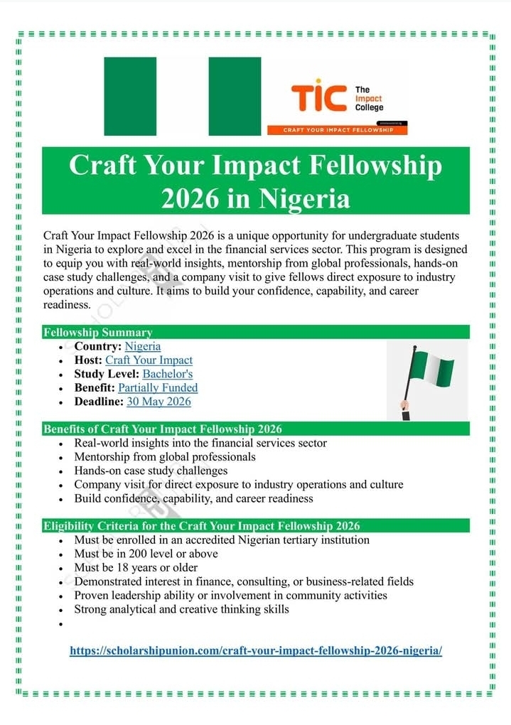 Craft Your Impact Fellowship 2026 in Nigeria