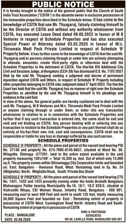 CSITA Public Caution Notice for Immovable Properties