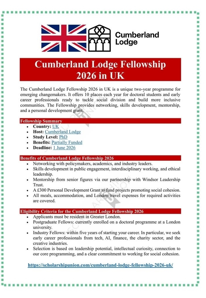 Cumberland Lodge Fellowship 2026 in UK