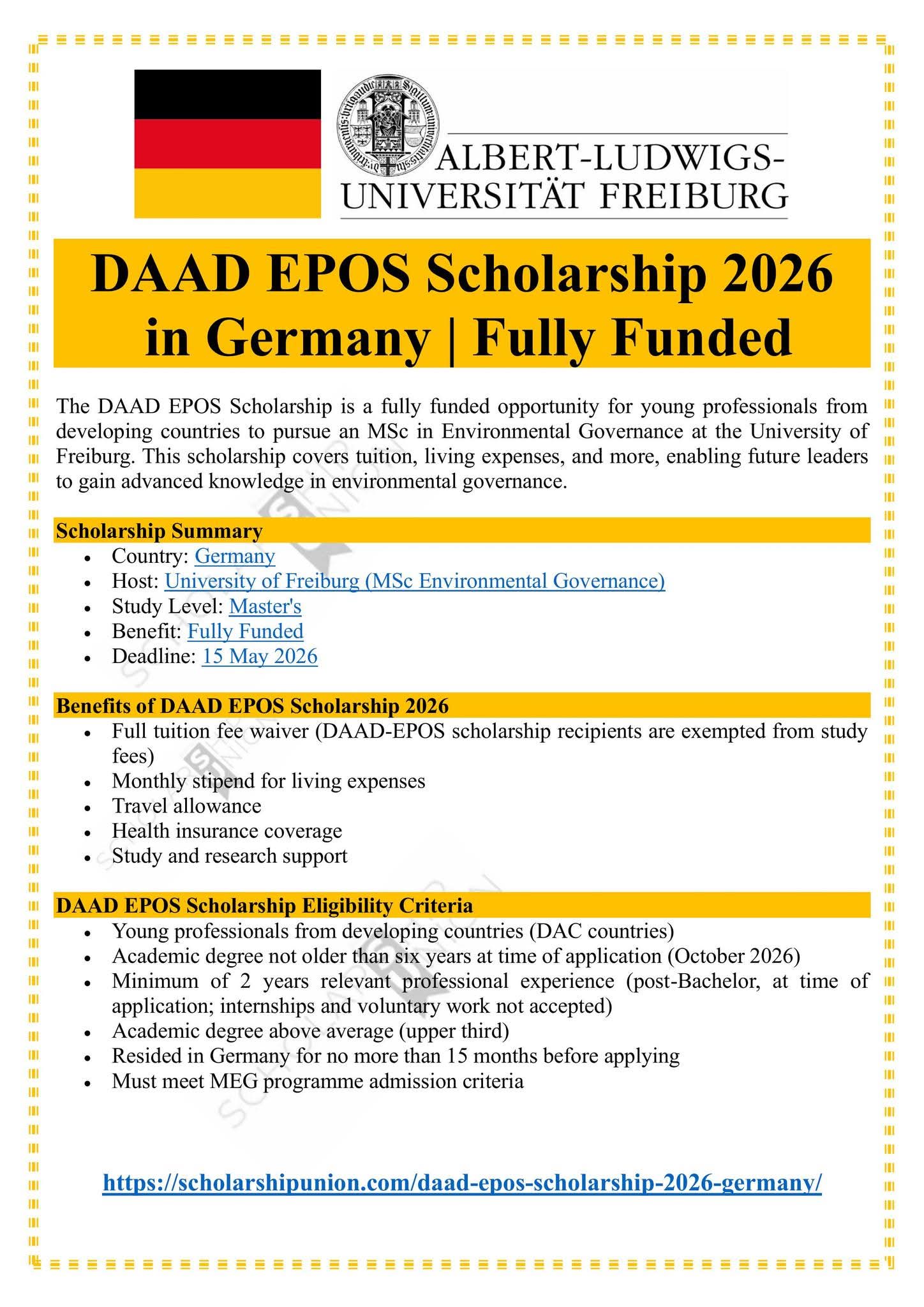 DAAD EPOS Scholarship 2026 in Germany