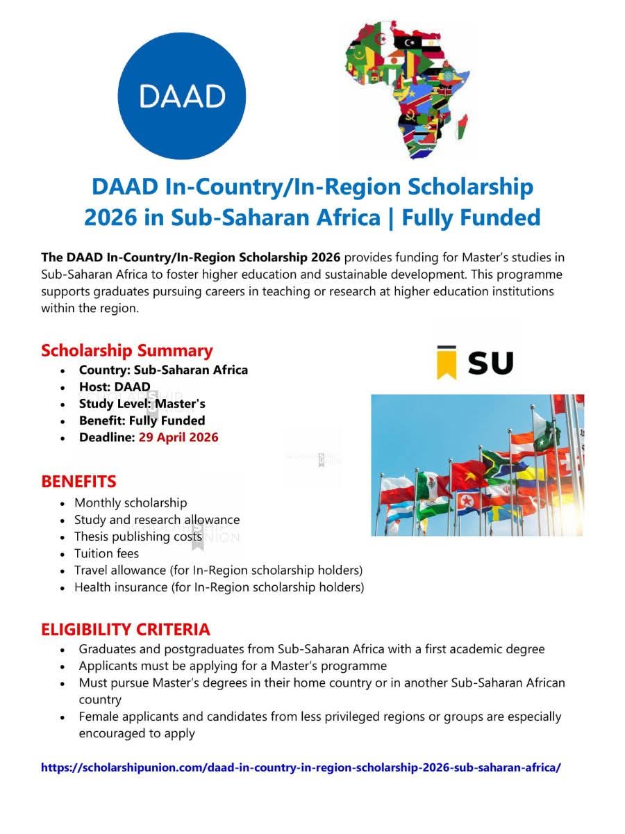 DAAD In-Country/In-Region Scholarship 2026 in Sub-Saharan Africa