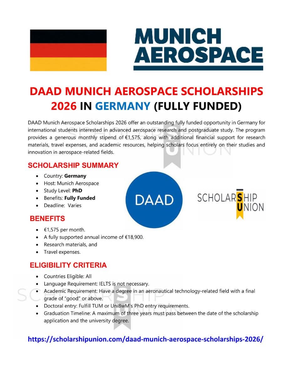 DAAD Munich Aerospace Scholarship 2026 In Germany
