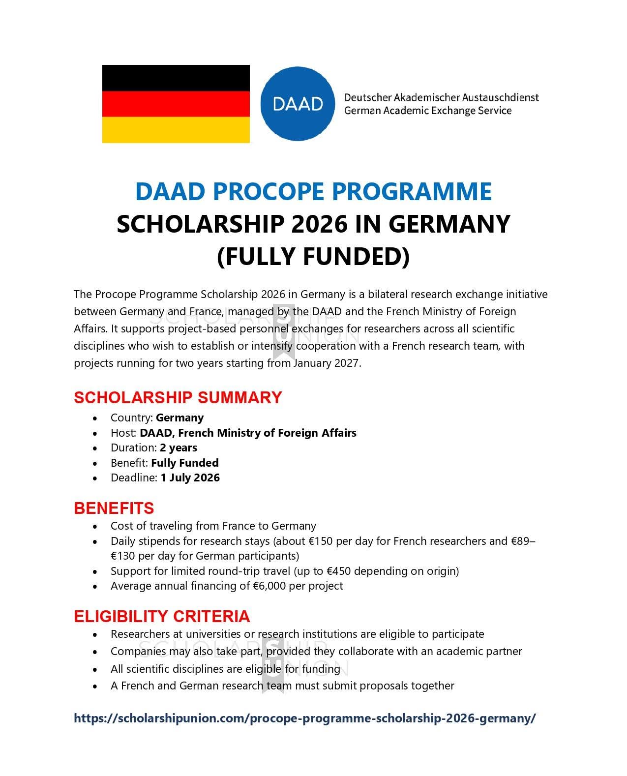 DAAD Procope Programme Scholarship 2026 in Germany