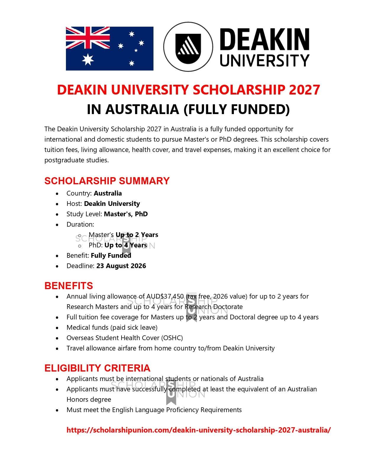 Deakin University Scholarship 2027 in Australia