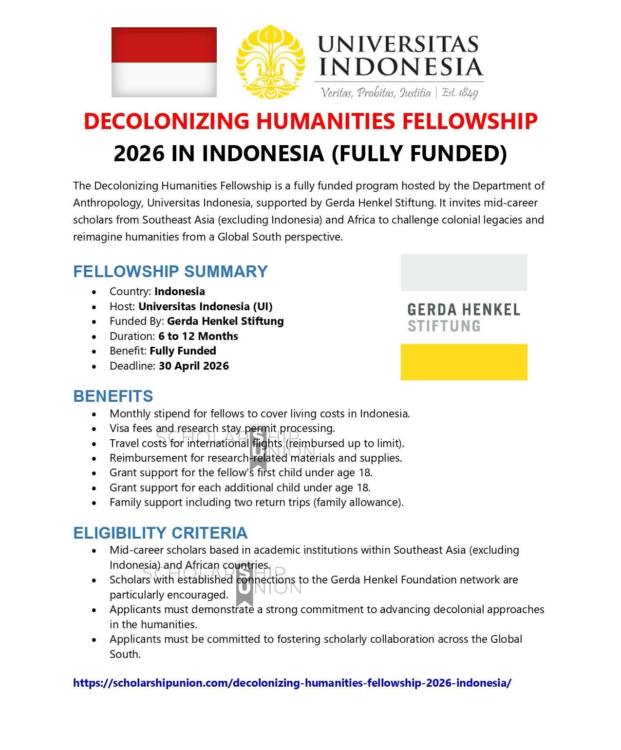 Decolonizing Humanities Fellowship 2026 in Indonesia