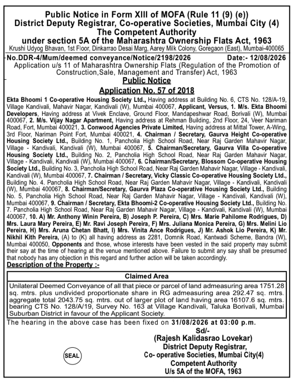 Deemed Conveyance Public Notice by Competent Authority