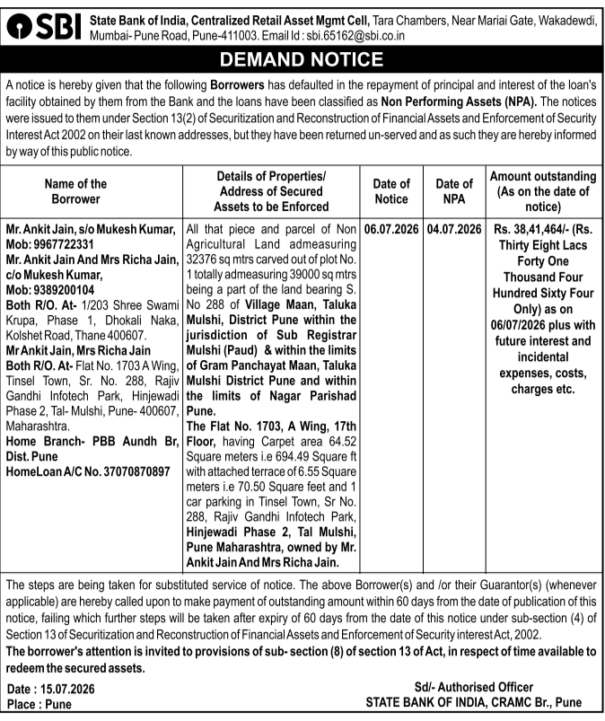 Demand Notice: Loan Default & Property Enforcement in Pune and Thane