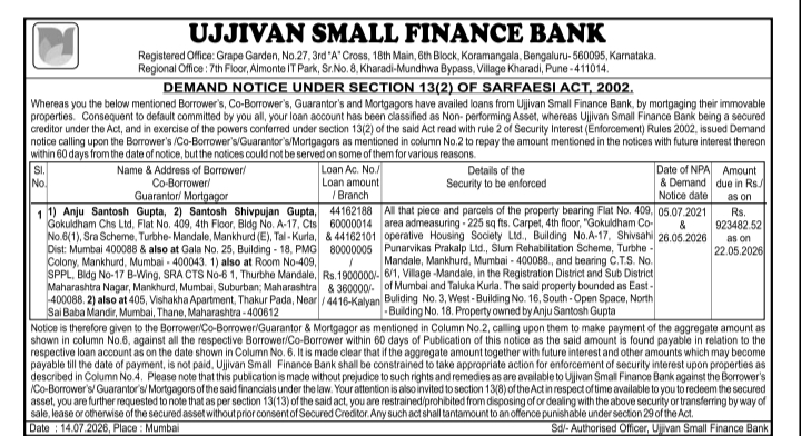 Demand Notice: Loan Default & Property Enforcement