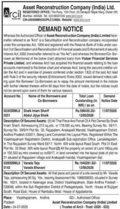 Demand Notice: Outstanding Debt Liabilities