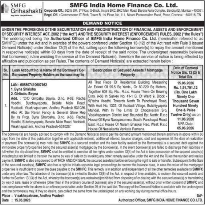 Demand Notice: Outstanding Debt Liabilities
