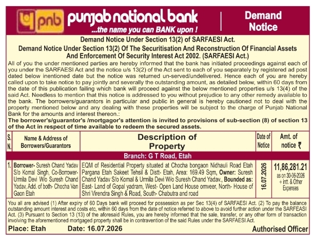 Demand Notice: Punjab National Bank Loan Recovery