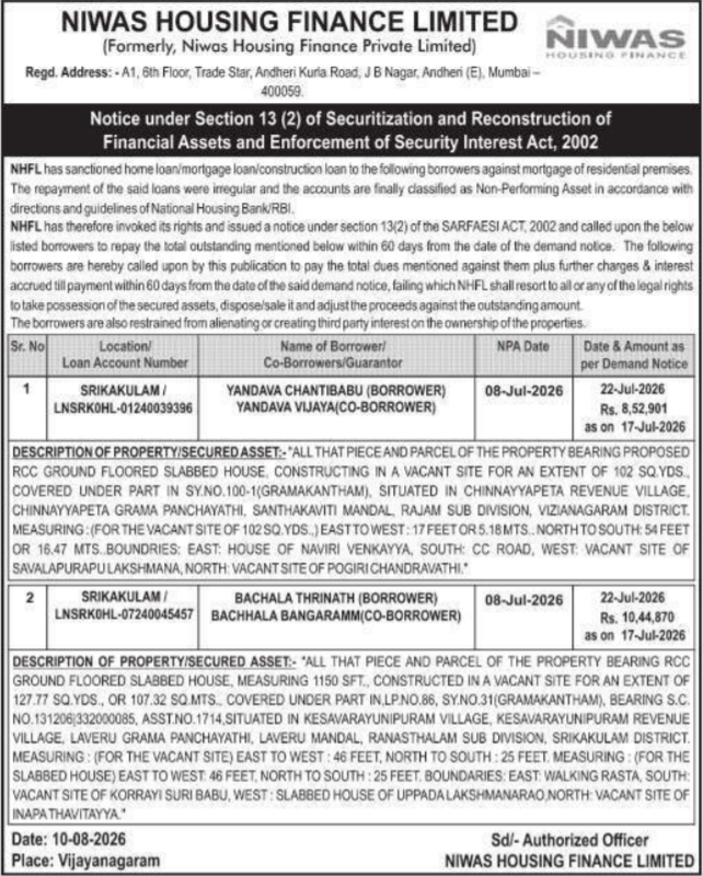 Demand Notice to Y. Chantibabu by NHFL