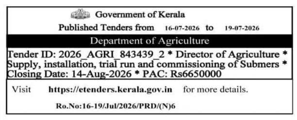 Department of Agriculture Tender: Submersible Pumps Installation