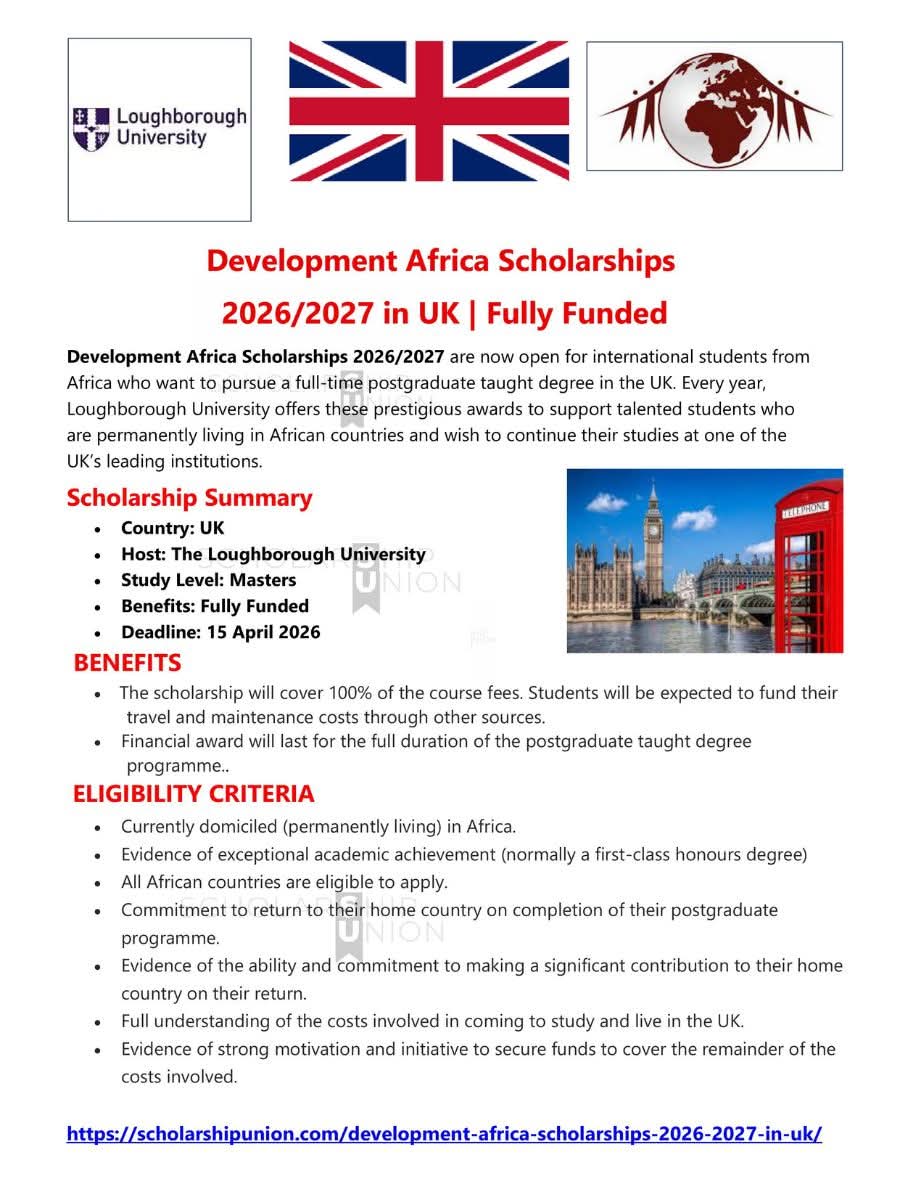 Development Africa Scholarships 2026/2027  in UK