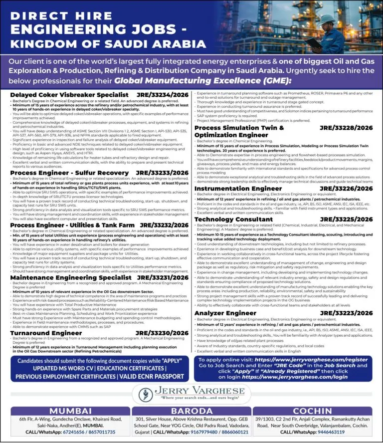 Direct Hire Engineering Jobs in Saudi Arabia