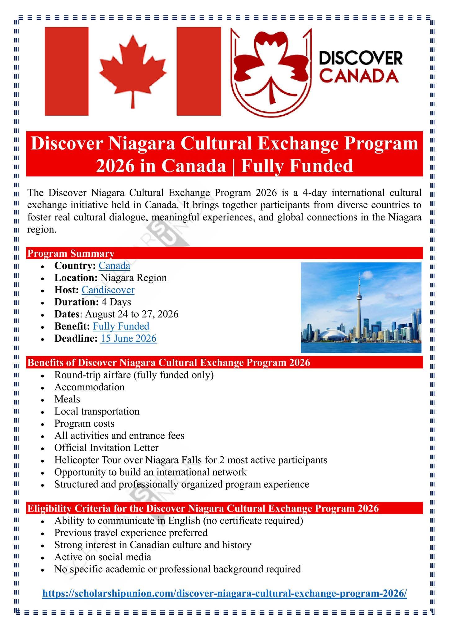 Discover Niagara Cultural Exchange Program 2026 in Canada