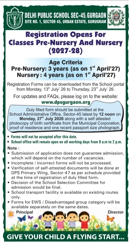 DPS Gurgaon Registration Notice