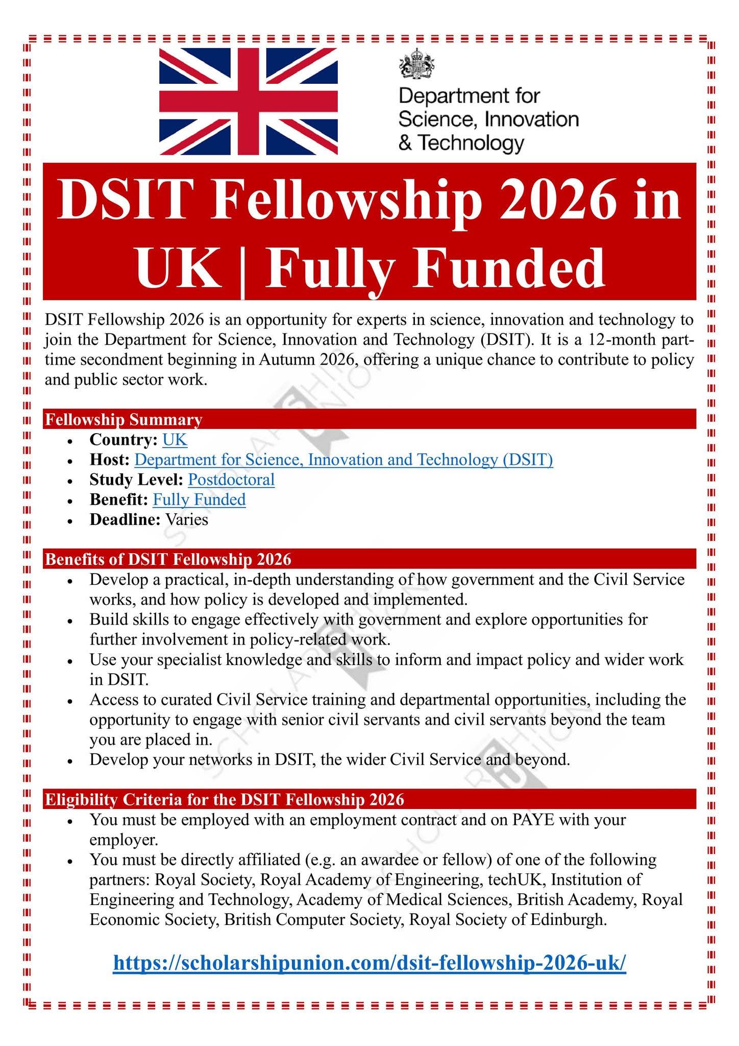 DSIT Fellowship 2026 in UK