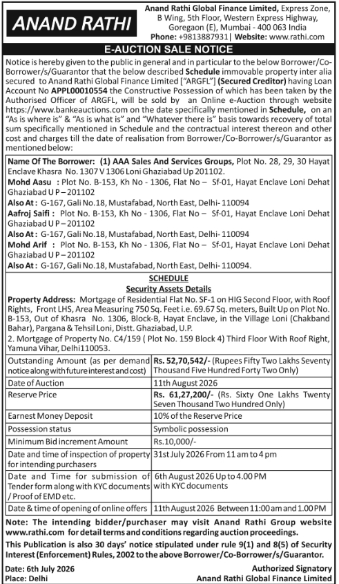 E-Auction Sale Notice: Anand Rathi Global Finance Property Auction