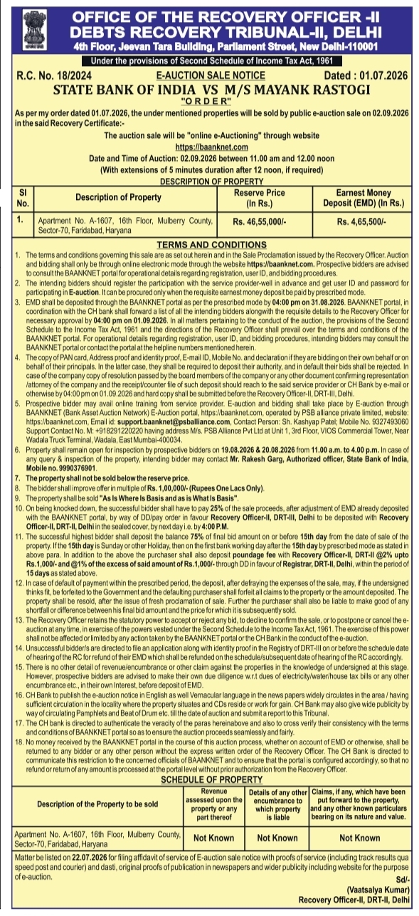 E-Auction Sale Notice: Real Estate Property Sale