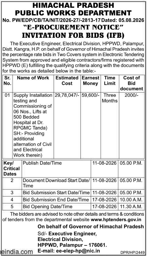 E-Procurement Notice for Hospital Lifts Supply and Installation