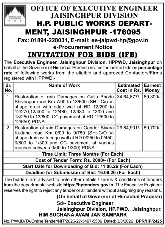 E-Procurement Notice for Road Rain Damage Restoration
