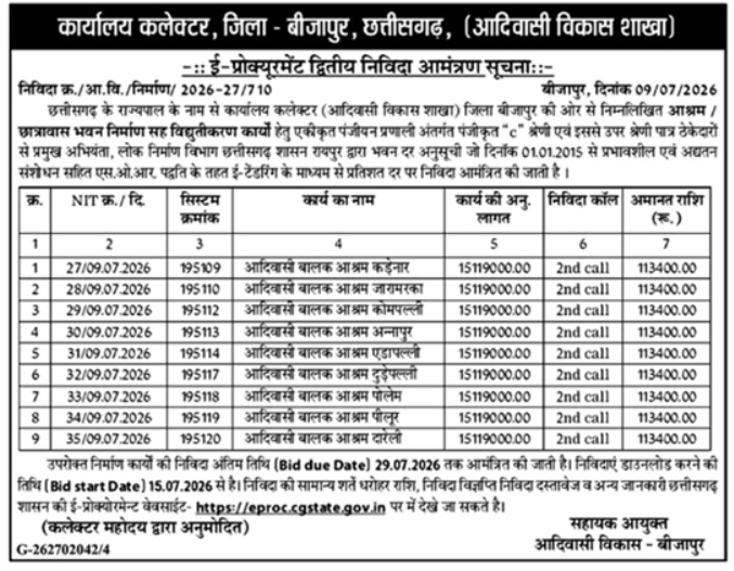 E-Procurement Notice: Hostel Building Construction, Bijapur District