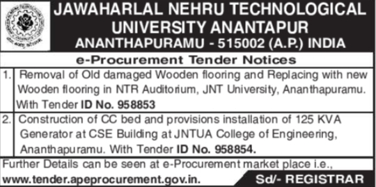 e-Procurement Notice: JNTU Anantapur Infrastructure Tenders