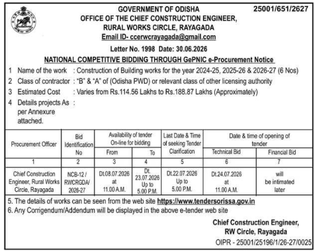 E-Procurement Notice: Rural Works Circle, Rayagada