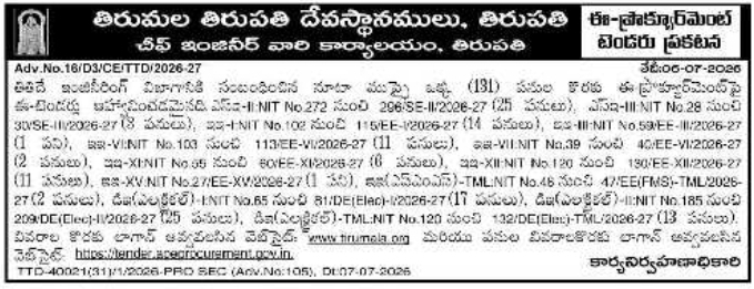 e-Procurement Notice: TTD Engineering Works Tenders