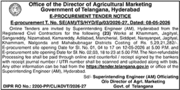 E-Procurement Tender: Agricultural Marketing, Telangana