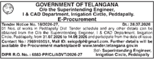 E-Procurement Tender Notice by Irrigation & CAD Department
