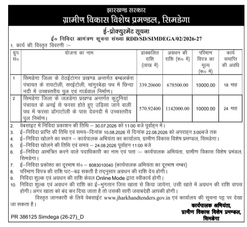 E-Procurement Tender Notice by Simdega Rural Development